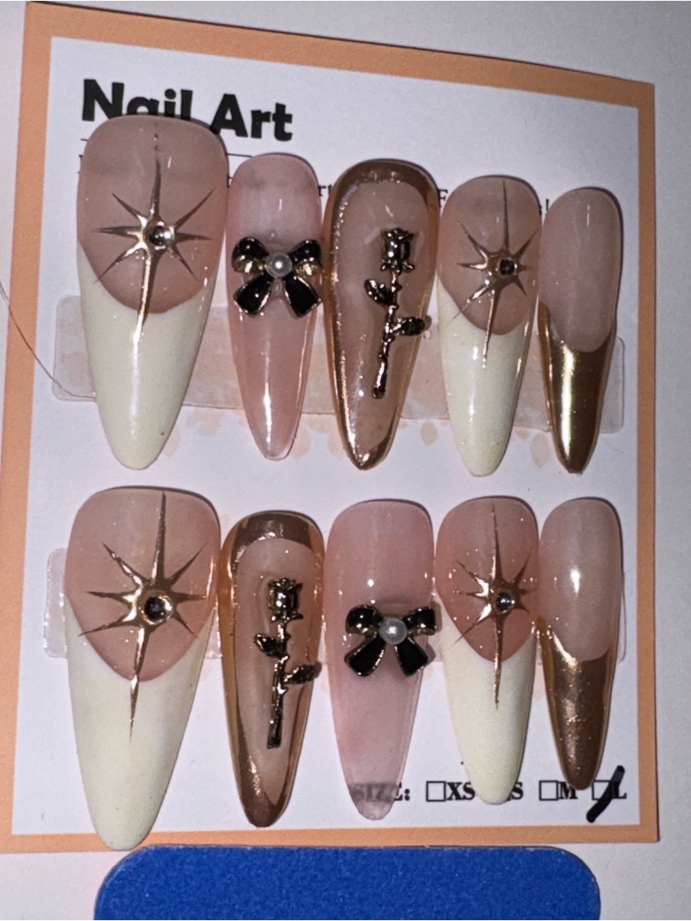 Neutral Pink & Gold Stiletto Press-On Nail Set with White Tips